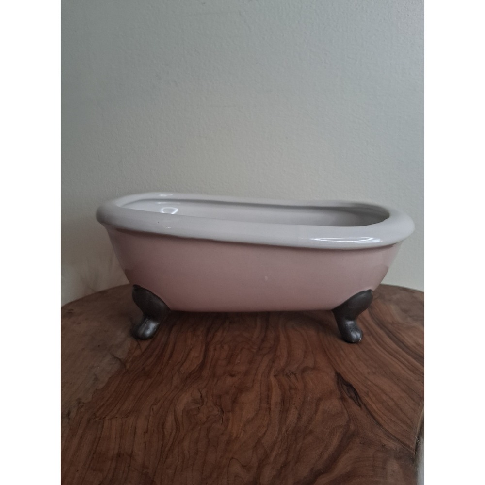 Vintage Style Pink Ceramic Clawfoot Bathtub Soap Dish Jewelry Trinket Holder